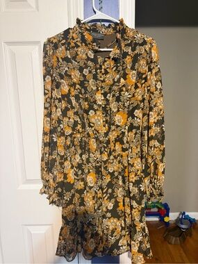 Dress Forum Black Floral Dress with Mustard & Cream Flowers